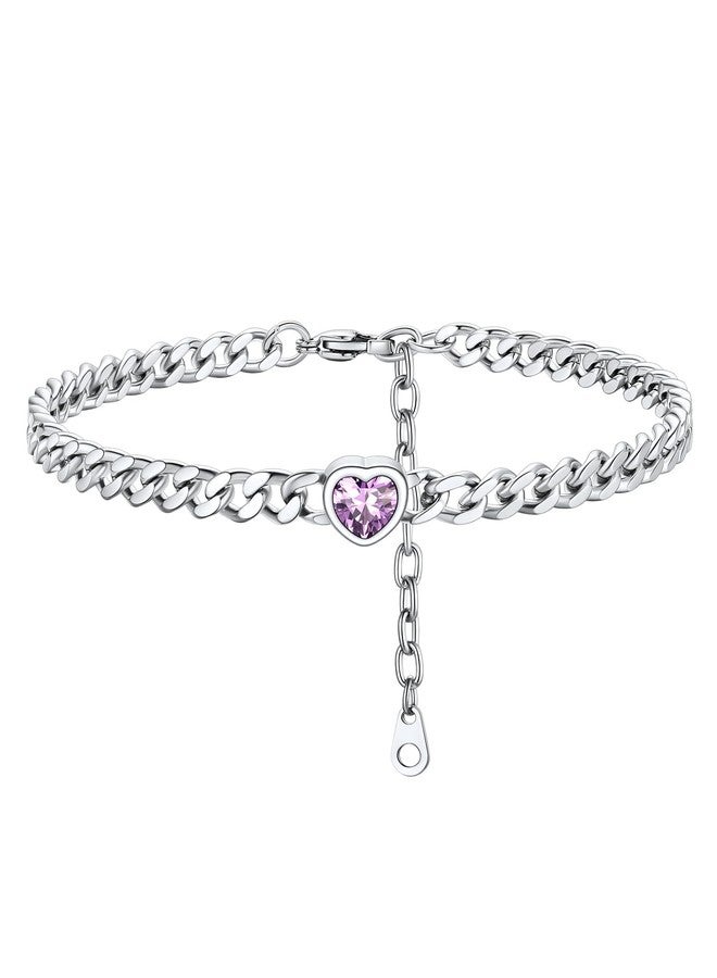 ChainsHouse Stainless Steel Cuban Chain Anklet for Women June Heart Birthstone Stainless Steel Anklet - Image 1